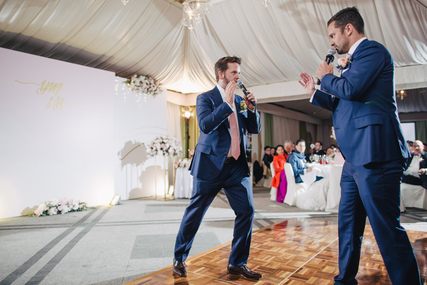 The Repulse Bay Wedding groomsmen doing a speech at a Repulse Bay wedding